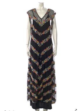 NWT Calypso St. Barth Black Sheer Maxi Dress with Multicolor Floral Embroidery